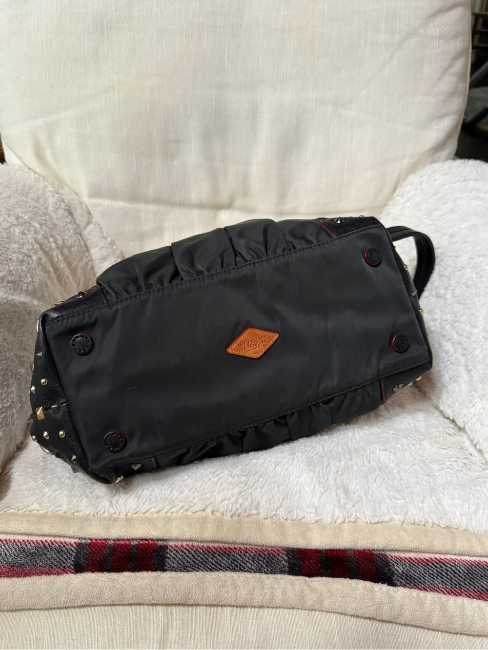 MZ Wallace Vintage Bedford Nylon Studded Satchel Crossbody Bag - Black